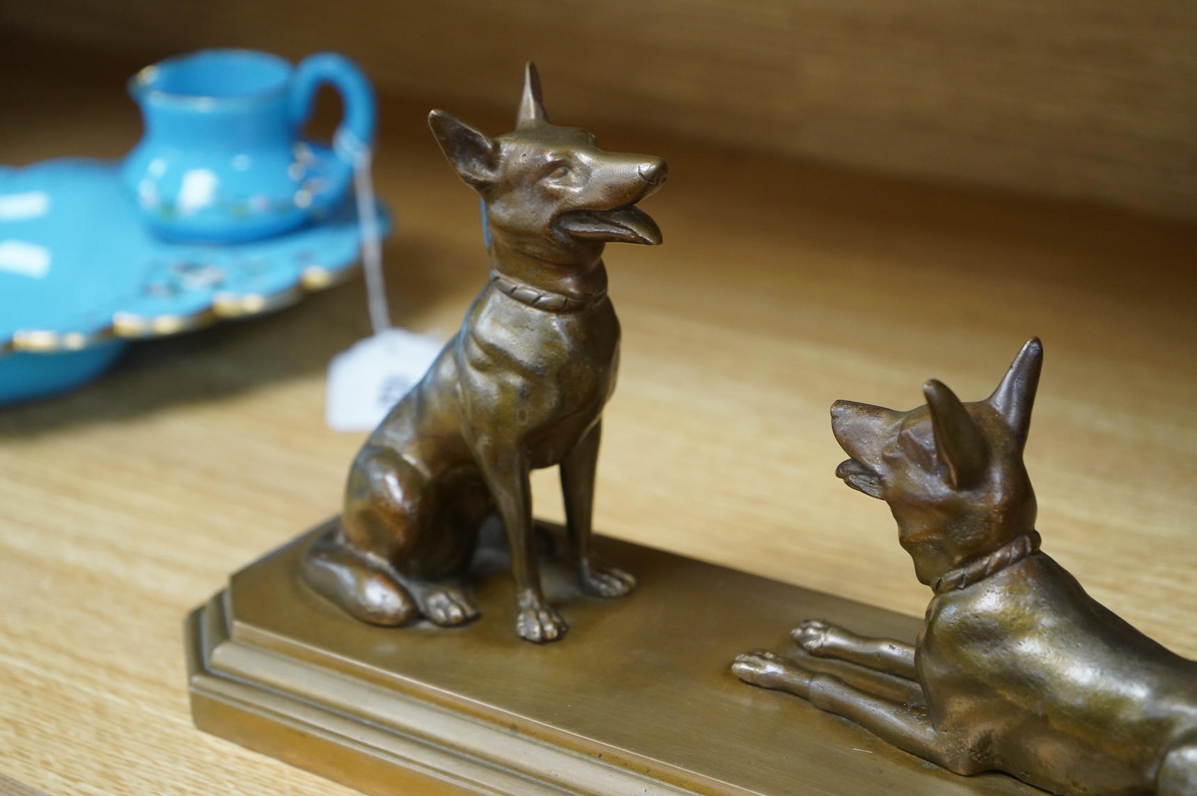 An Art Deco bronze study of two Alsatians, 33cm wide